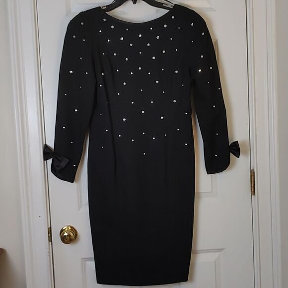 Morton Myles For the Warrens Black Rhinestone Studded Long Sleeve Vintage Dress - Picture 1 of 9